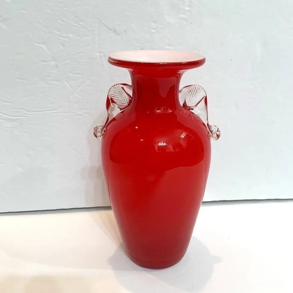 Dalian Snowflake Company Art Glass Blown Red & White 8
